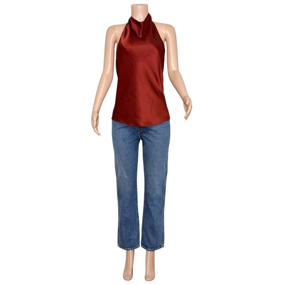 VINCE. Draped Satin Halter Blouse, Red, Medium - Picture 5 of 13